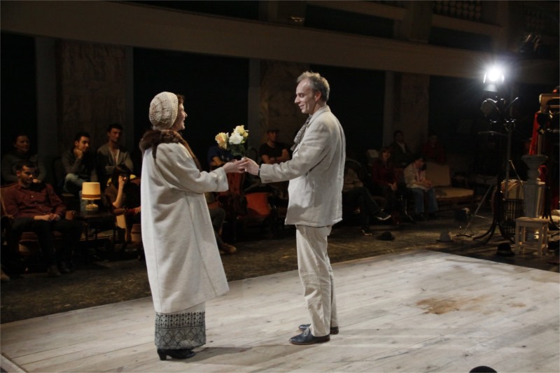 Enikö Blénessy (Polina) and Georg Peetz (Dorn) in "The Seagull" at the German State Theatre Timişoara, photo by Zsolt Fehérvári
